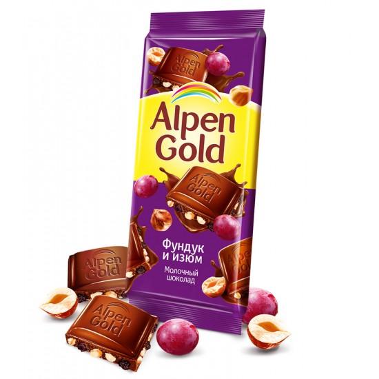 Alpen Gold Շոկոլադե սալիկ Պնդկուկով և չամիչով 90գ
